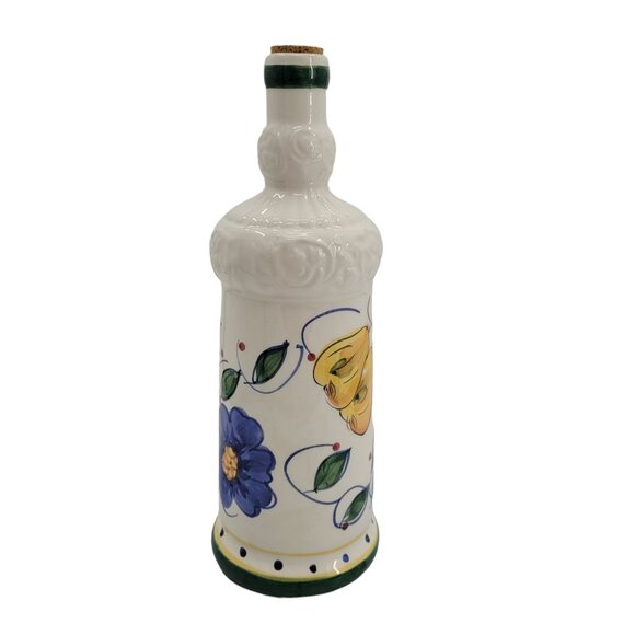Hand-Painted Ceramic Bottle With Floral Design & Cork Lid By Zrike - Picture 2 of 10